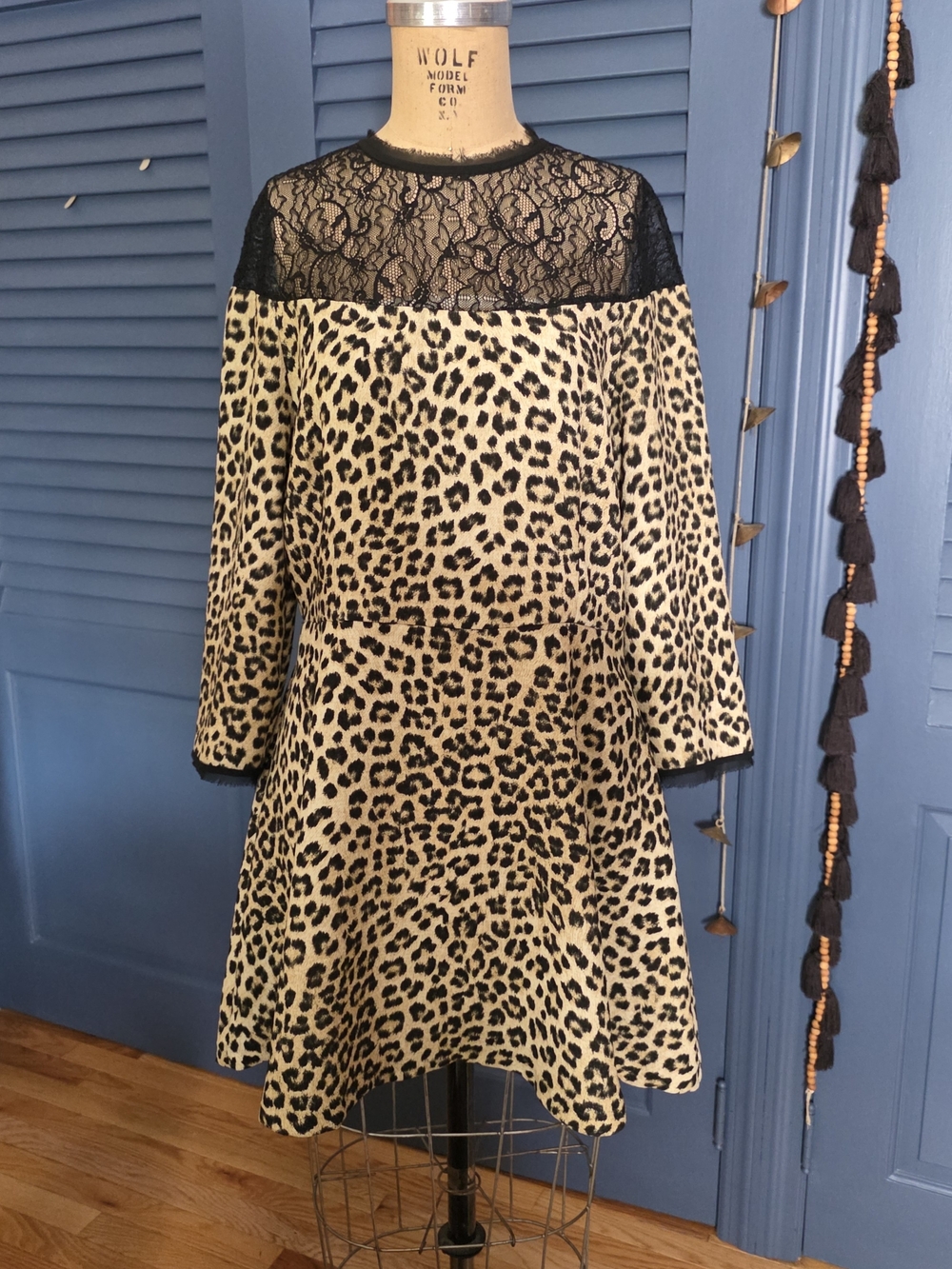 Zara Leopard Print Mini Dress with Black Lace Yoke